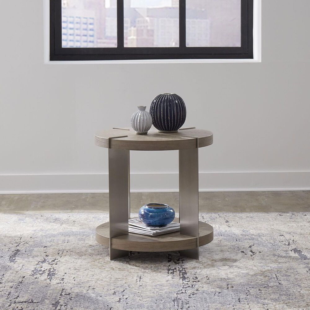Belle Furnishings Harlow Round End Table in Sandstone and Satin Nickel, , large