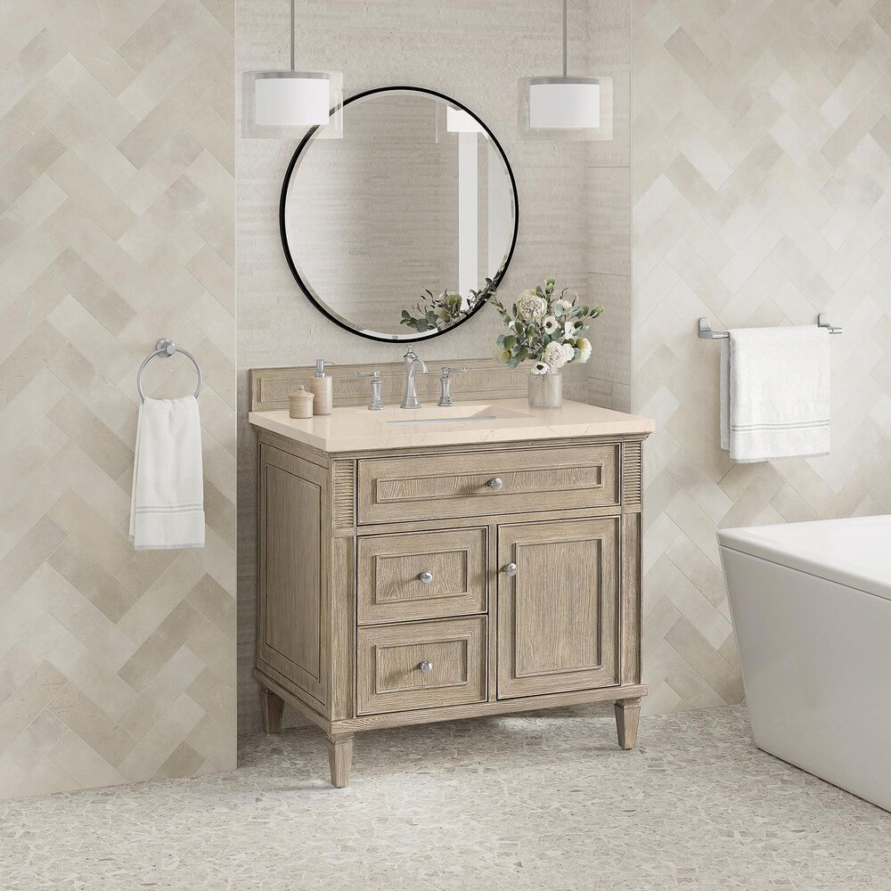 James Martin Vanities Lorelai 36&quot; Single Vanity in Whitewashed Oak with 3 cm Eternal Marfil Quartz Top, , large
