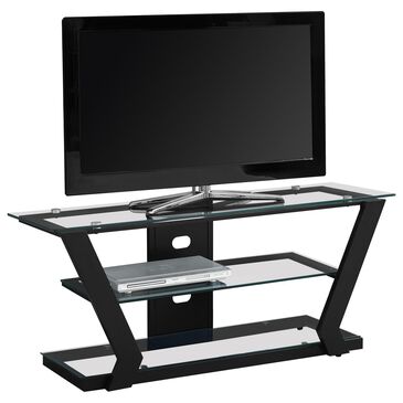 Monarch Specialties 48" TV Stand with Tempered Glass in Black, , large