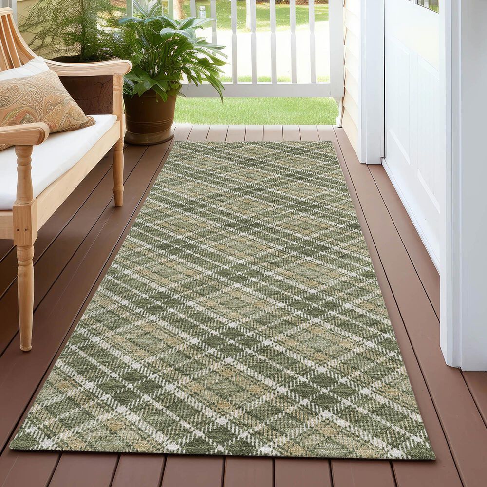 Dalyn Rug Company Soft Essentials Plaid Olive 2'3" x 7'6" Indoor/Outdoor Runner, , large