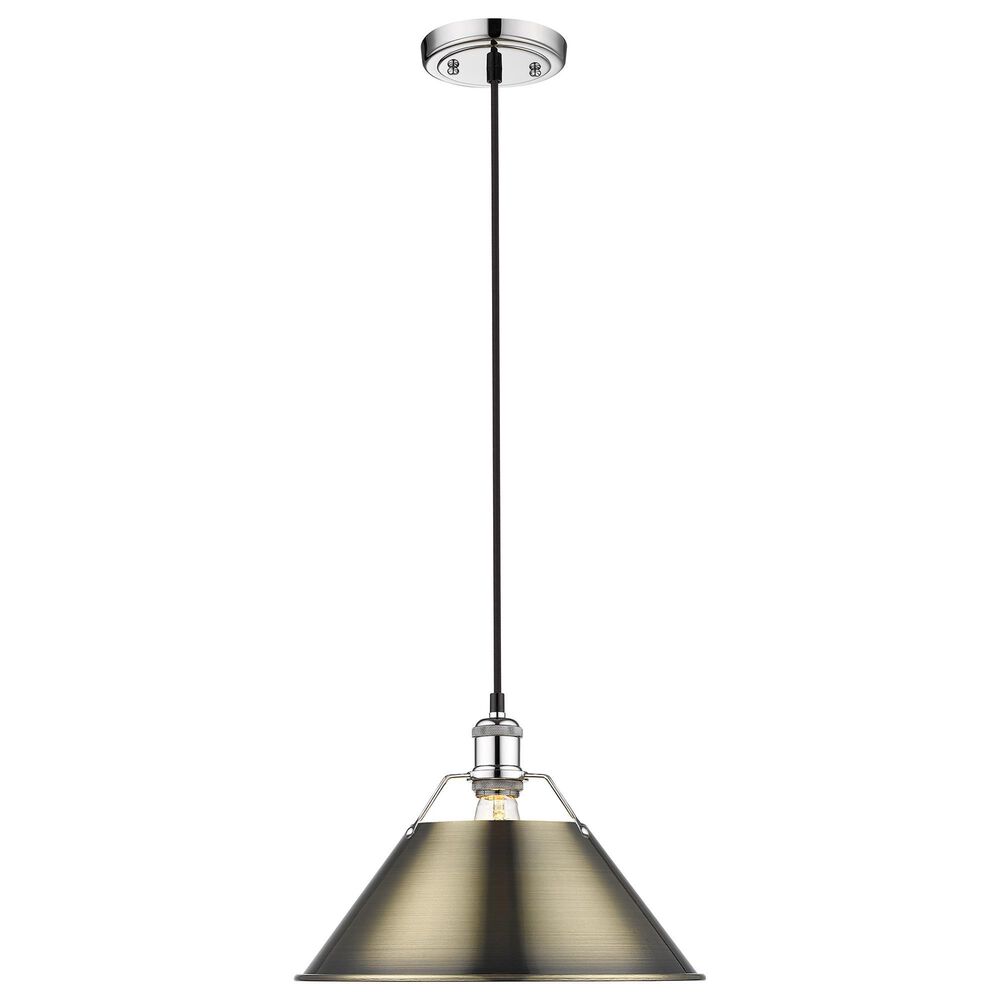 Golden Lighting Orwell 1-Light Wide Large Pendant with Aged Brass Shade in Chrome, , large