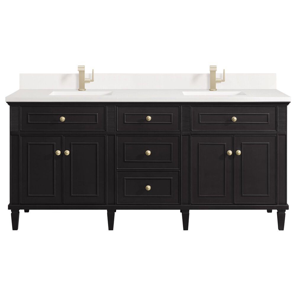 James Martin Vanities Lorelai 72" Double Vanity in Black Onyx with Single Hole 3 cm White Zeus Quartz Top & Backsplash, , large
