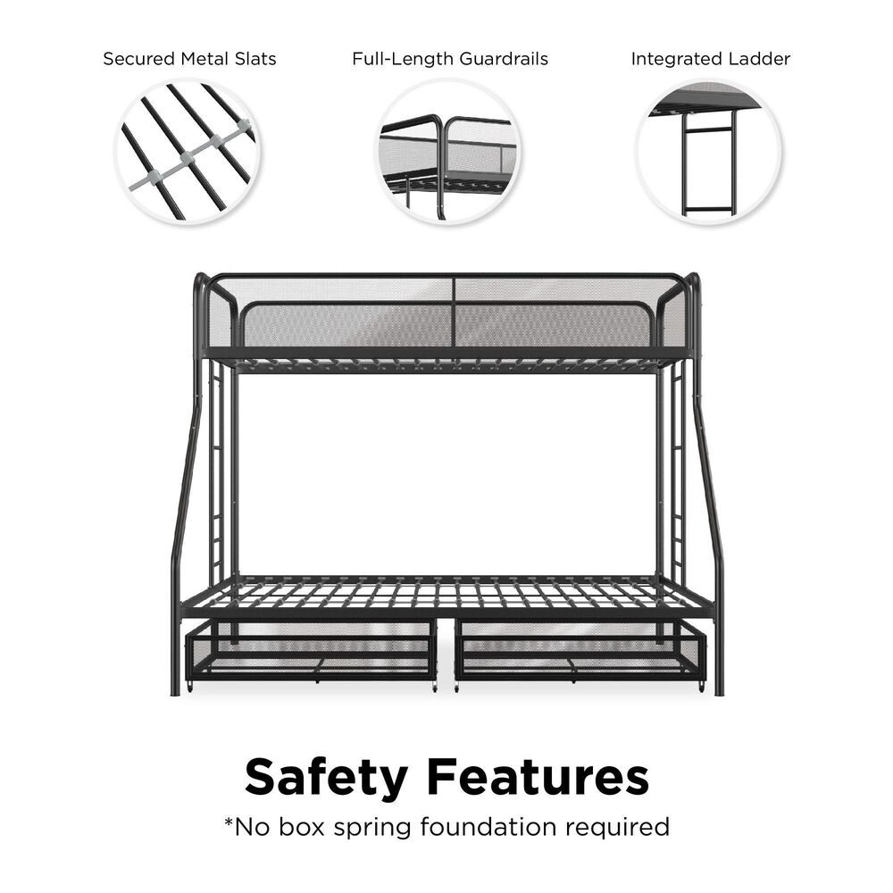 DHP Jaxon Twin over Full Bunk Bed with 2 Storage Drawers in Black, , large