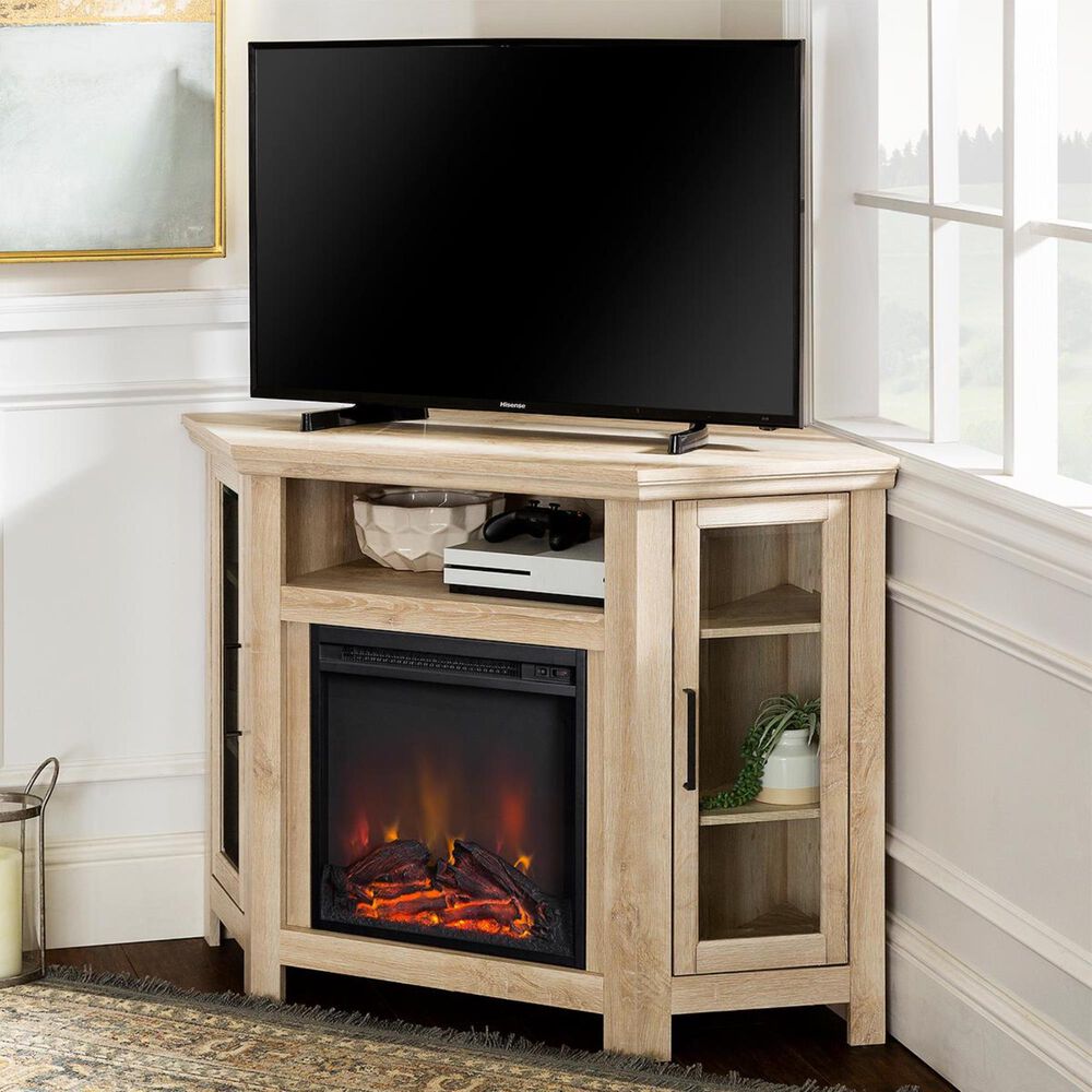 Walker Edison 48" Corner Fireplace TV Stand in White Oak NFM