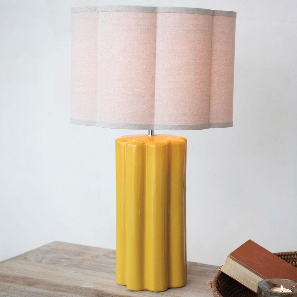 Teak Interiors Collected Notions Stoneware Fluted Scalloped Table Lamp in Mustard, , large