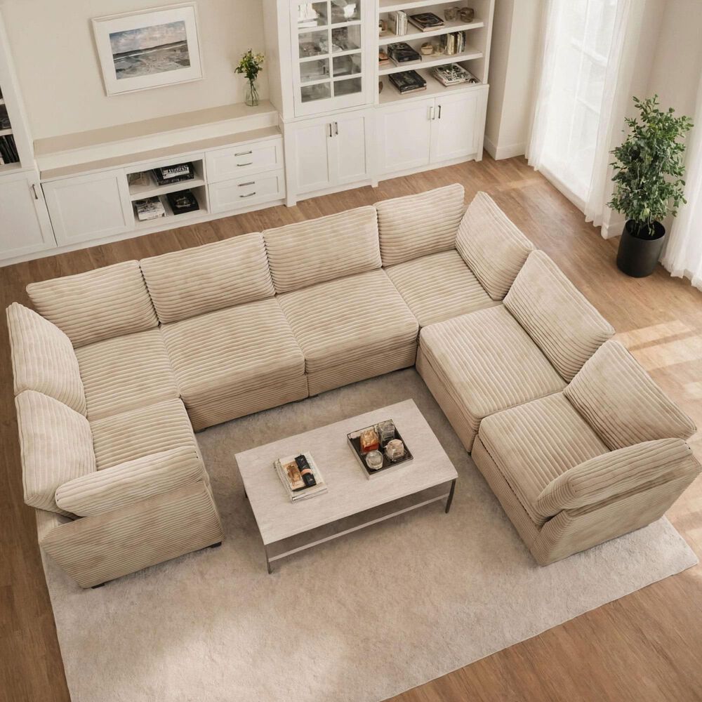 Noviland HOMLUX 7-Piece U-Shaped Mod Sectional in Beige, , large