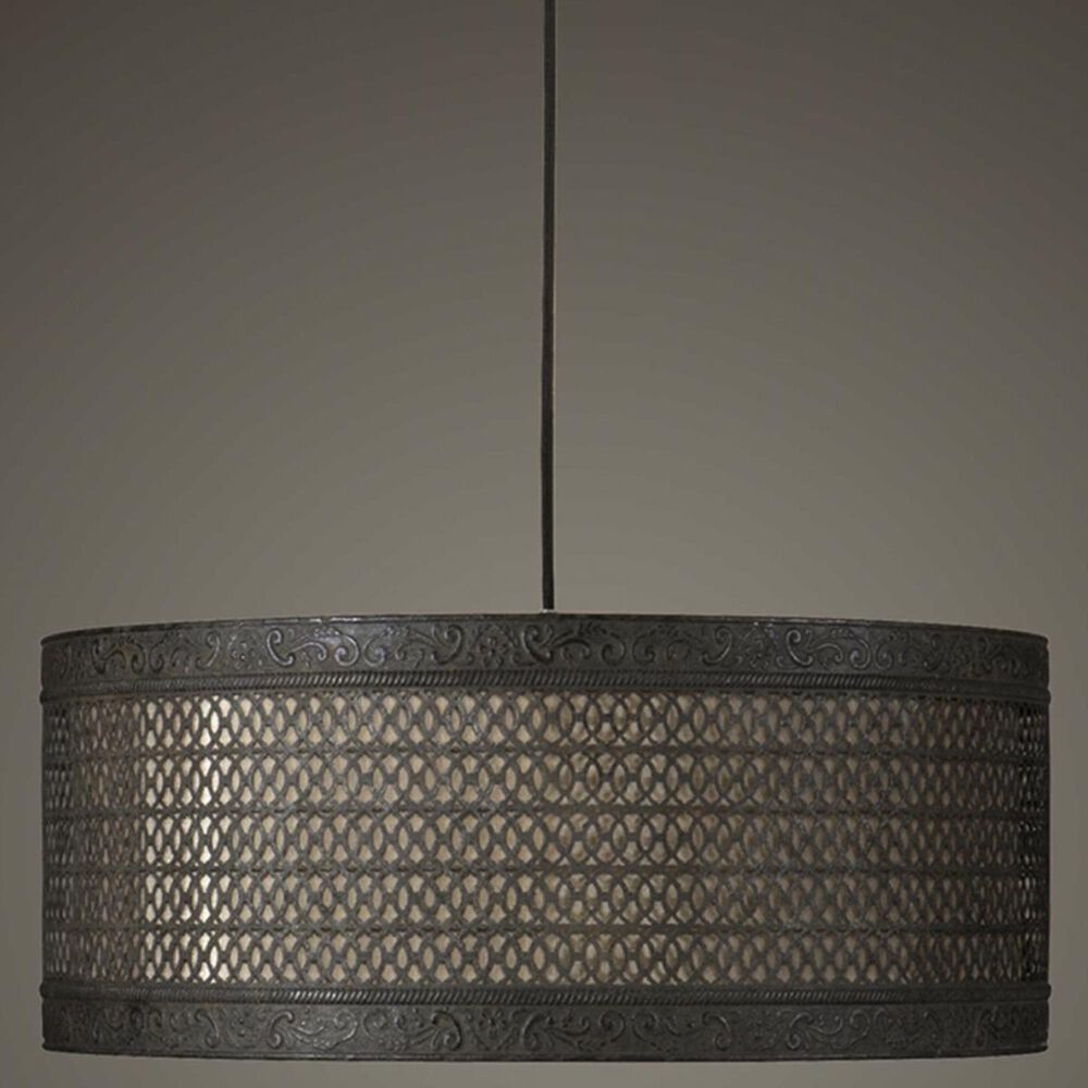 Uttermost New Orleans 3 Light Drum Pendant in Black/Rust/Beige, , large