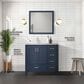 Lexora Home Jacques 36" Left Offset Single Bathroom Vanity in Navy Blue with 2 cm White Carrara Marble Top and Rectangular Sink, , large