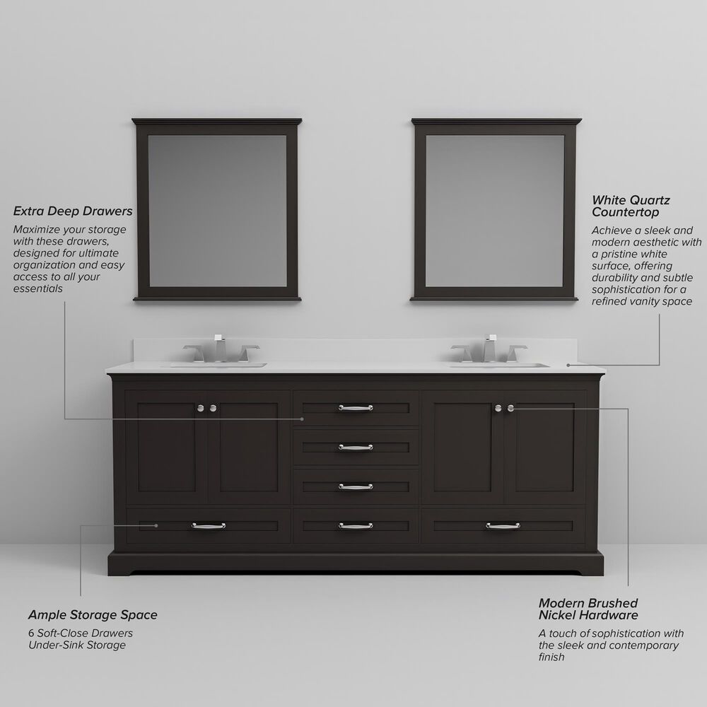 Lexora Home Dukes 80" Double Bathroom Vanity in Espresso with 2 cm White Quartz Top and Rectangular Sinks, , large