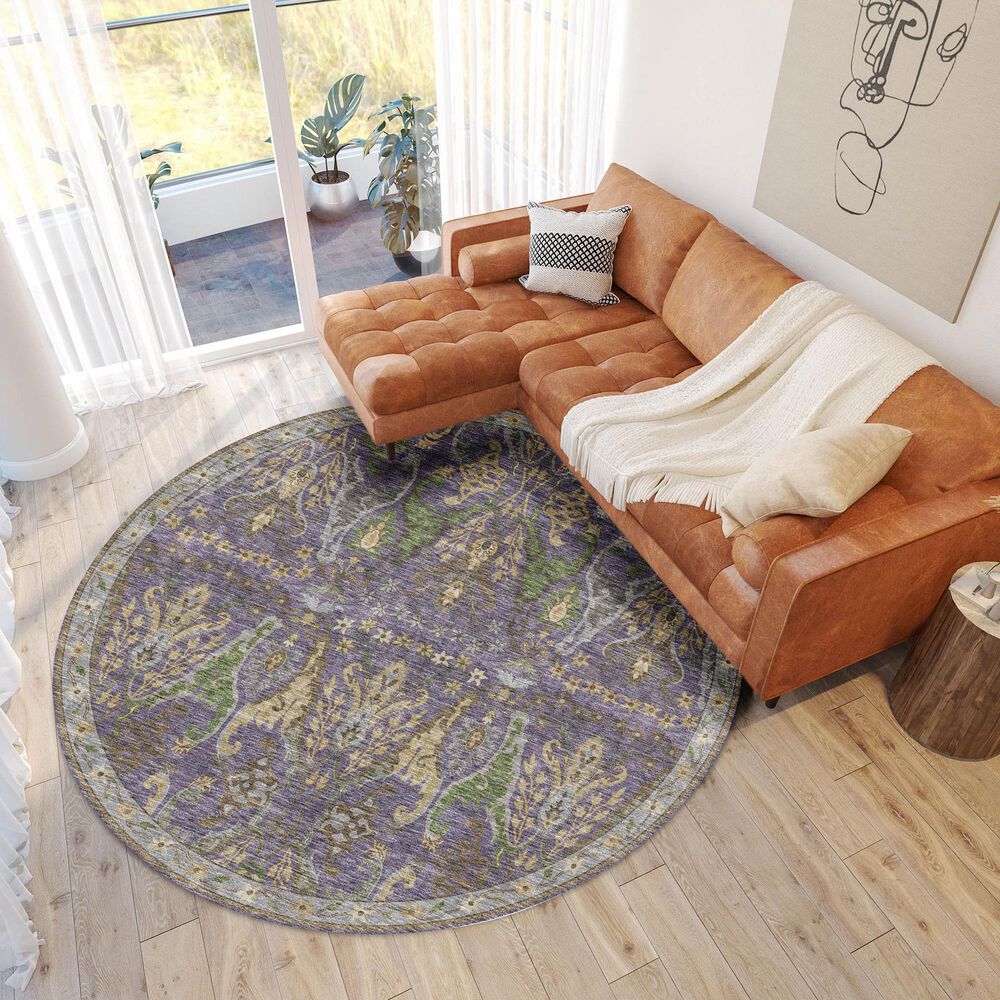Dalyn Rug Company Hatay HY6 8&#39; Round Purple Area Rug, , large
