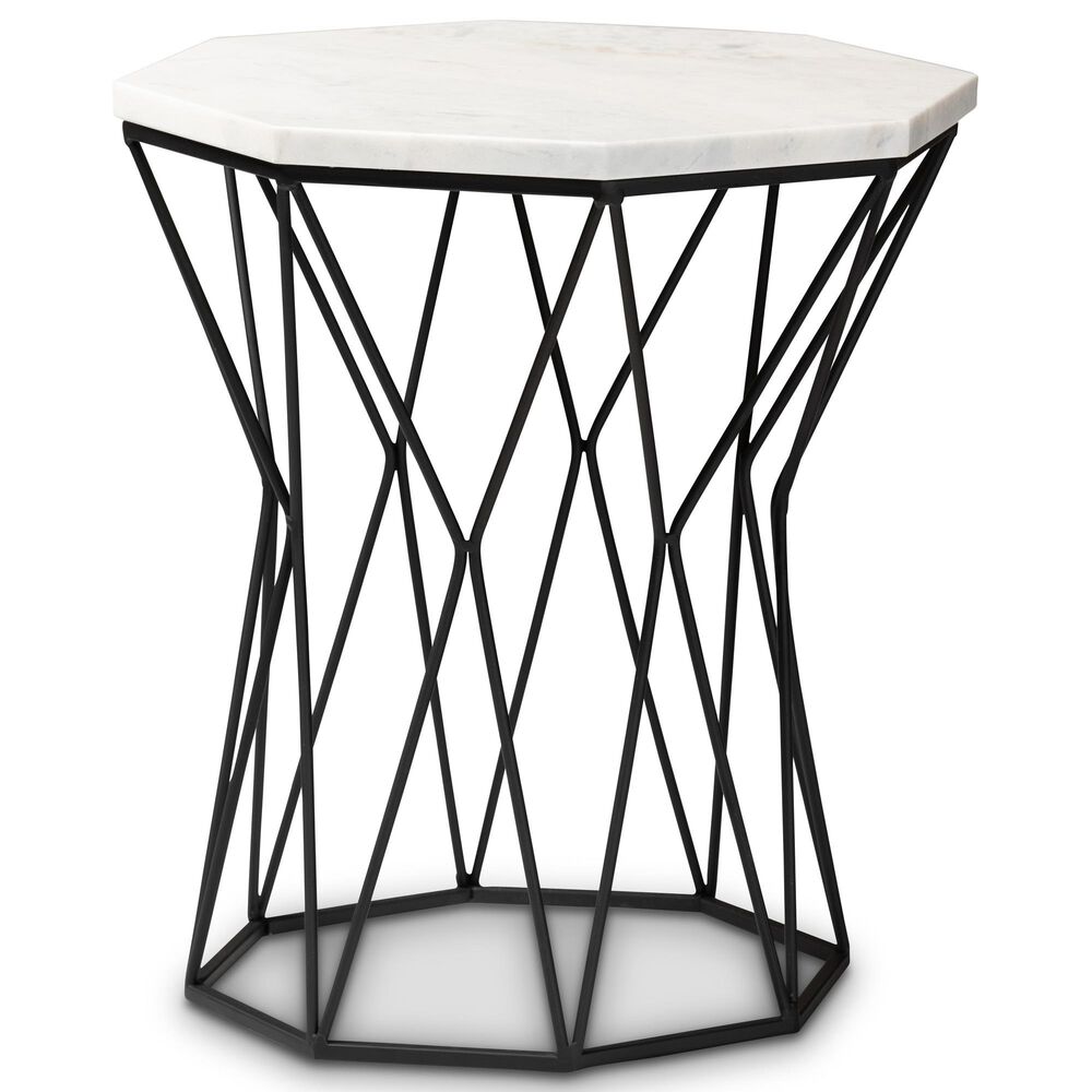 Baxton Studio Venedict End Table in White/Black, , large