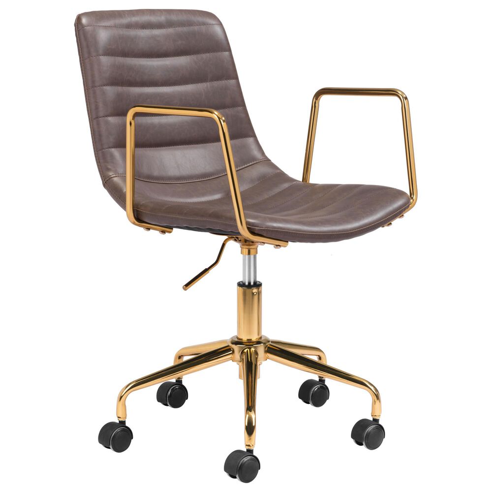 Zuo Modern Eric Office Chair in Brown and Gold, , large