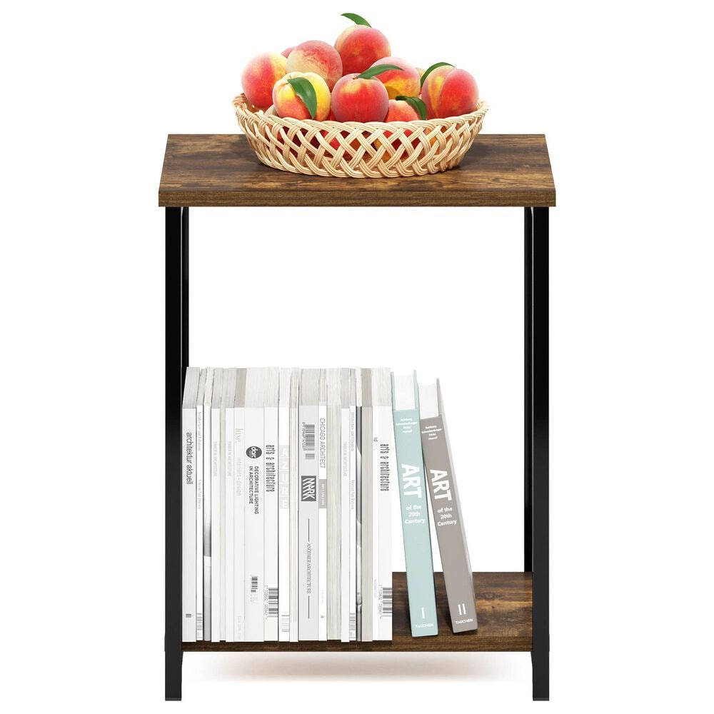 HOMLUX 2-Tier End Table with Open Shelf Storage Display in Amber Pine, , large