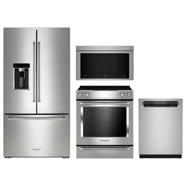 KitchenAid 4pc Kitchen Package with Refrigerator, Range, Microwave, and Dishwasher in Stainless Steel, , large