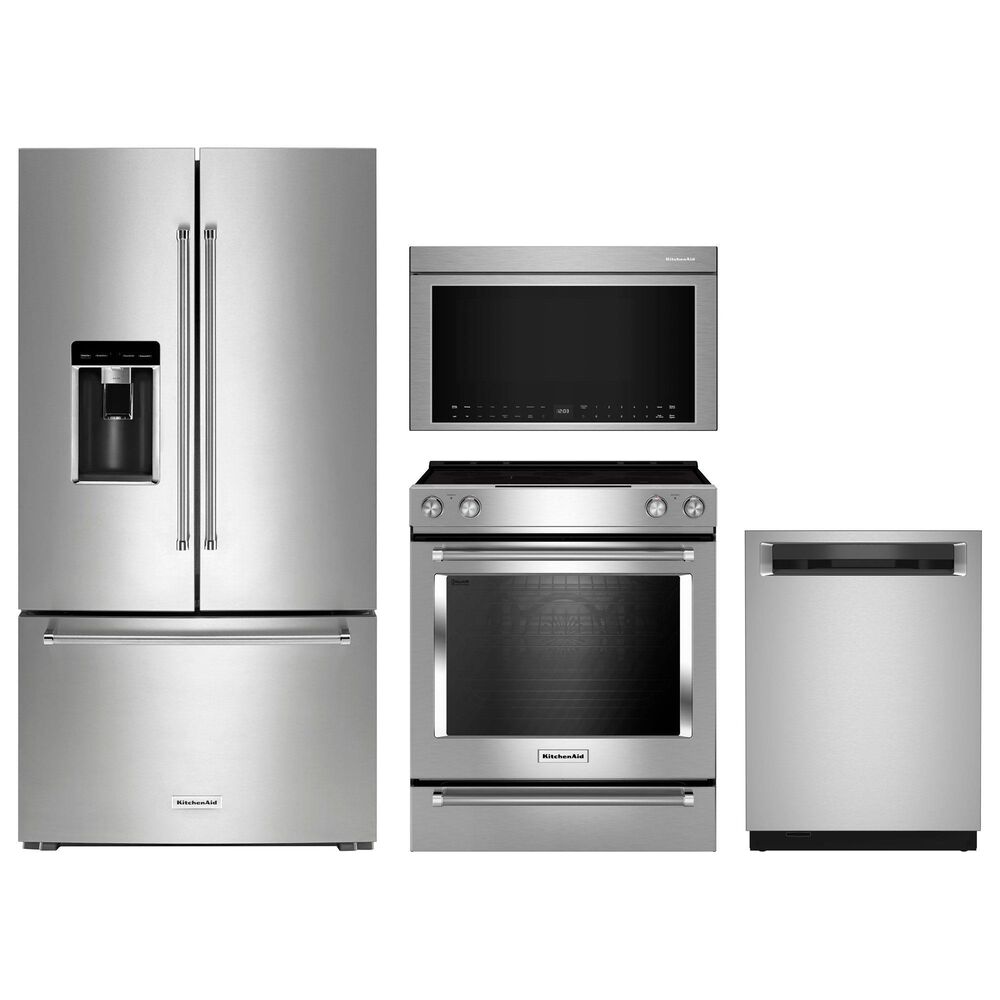 KitchenAid 4pc Kitchen Package with Refrigerator, Range, Microwave, and Dishwasher in Stainless Steel, , large