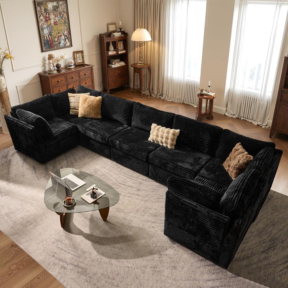 HOMLUX 7-Piece U-Shaped Mod Sectional in Black, , large