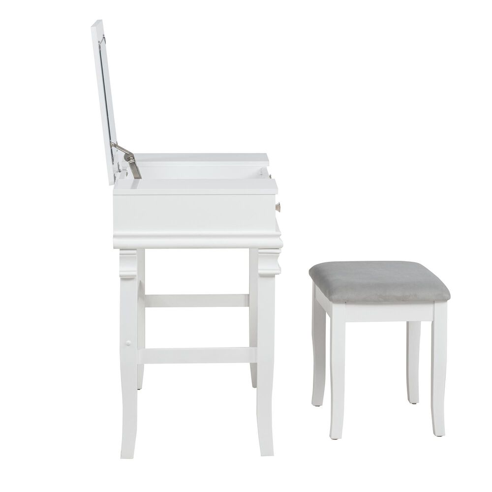 Linon Home Decor Angela Vanity with Stool in White, , large