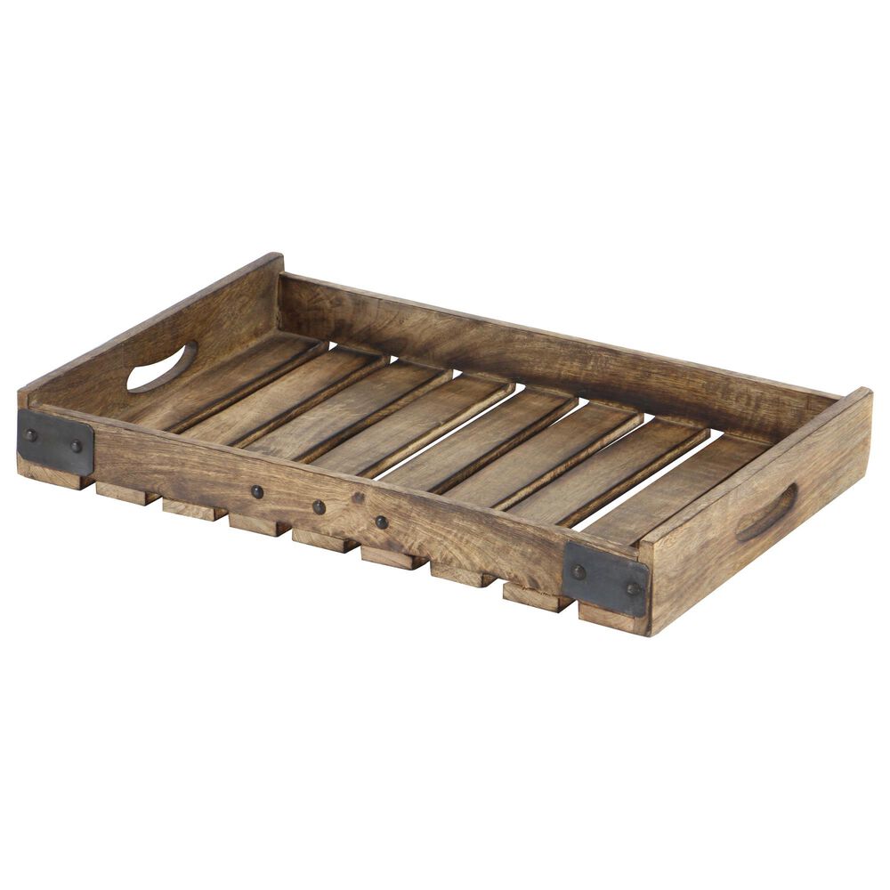Maple and Jade Farmhouse Wood Slat Tray in Brown &#40;Set of 3&#41;, , large