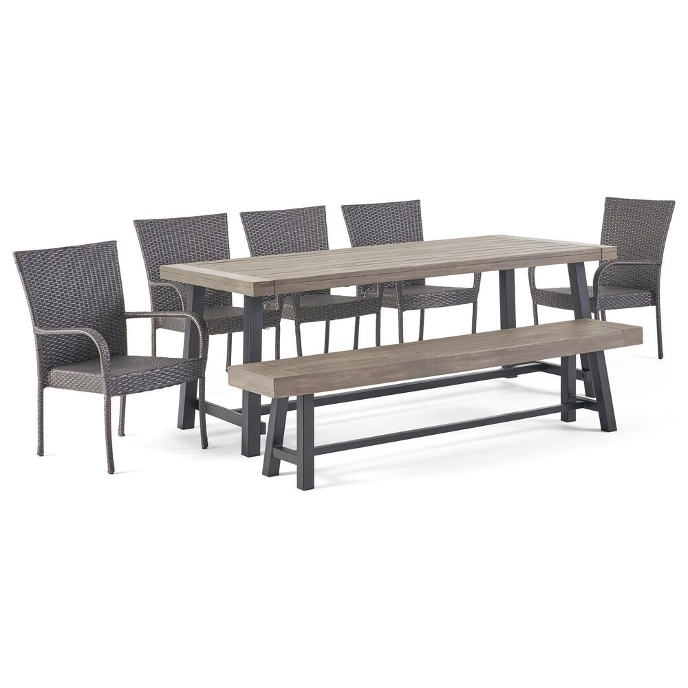 Noble House Lyons 7-Piece Dining Set in Black and Gray, , large
