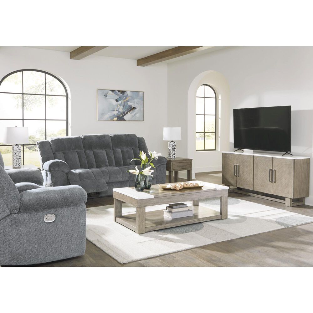 Ashley Tip-Off Power Reclining Loveseat in Slate, , large