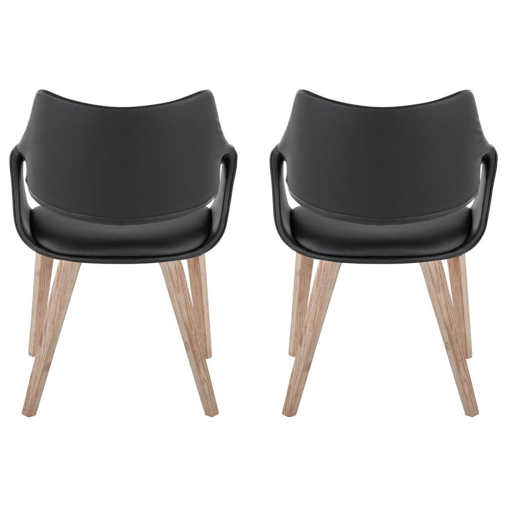 LumiSource Curvo Arm Chair with Black Faux Leather Cushion in Whitewashed Wood (Set of 2), , large