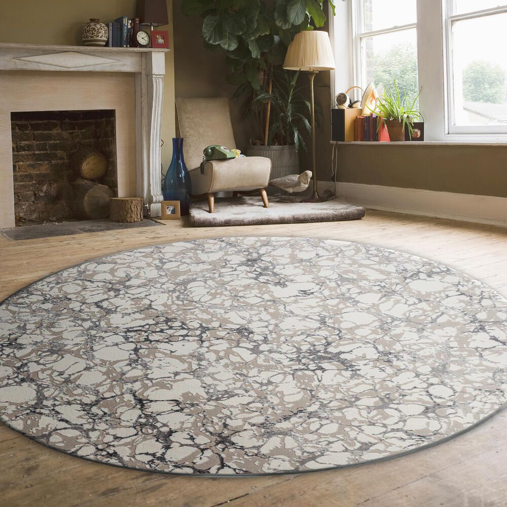 Radici USA Livigno Contemporary 5&#39;3&quot; Round Grey Area Rug, , large