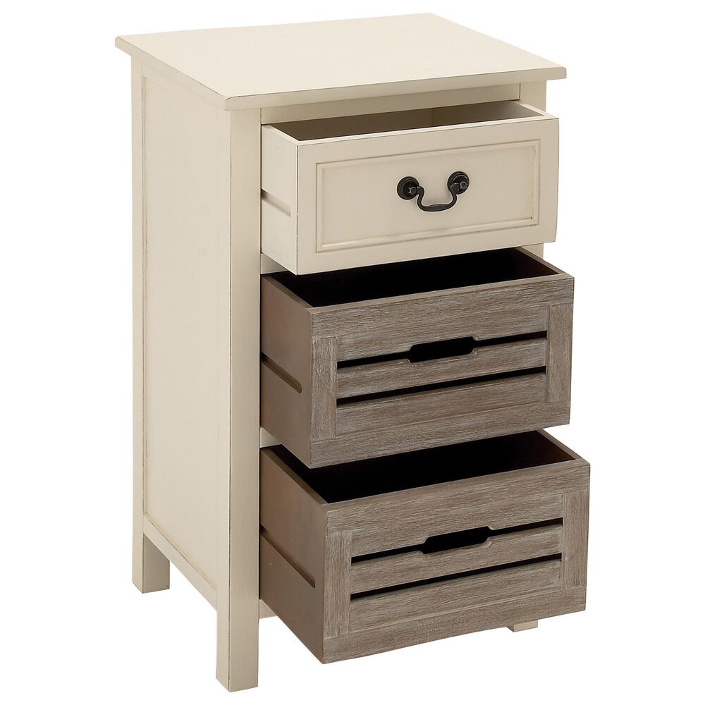 Maple and Jade 3-Drawer Side Table in White and Taupe, , large