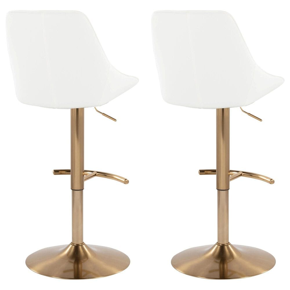 LumiSource Diana Adjustable Barstool with White Faux Leather Upholstery in Gold (Set of 2), , large