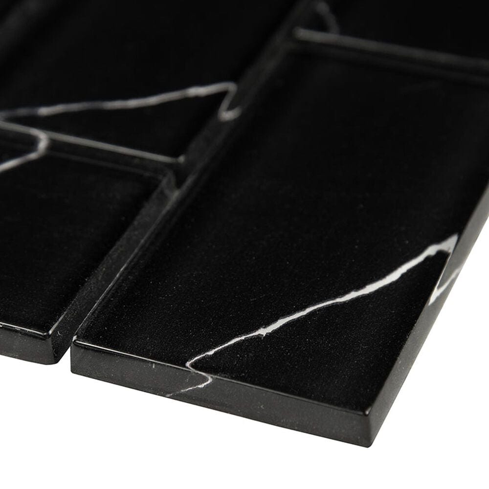 MS International Nero Marquina Herringbone 2&quot; x 4&quot; on 12&quot; x 12&quot; Glass Mosaic Sheet, , large