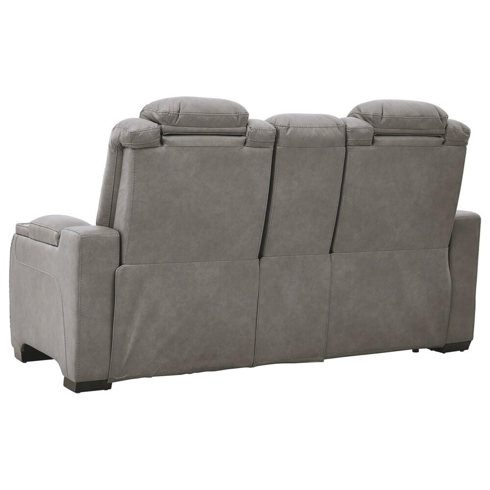 Ashley The Man-Den Power Reclining Loveseat/Console/Adjustable Headrest in Gray, , large