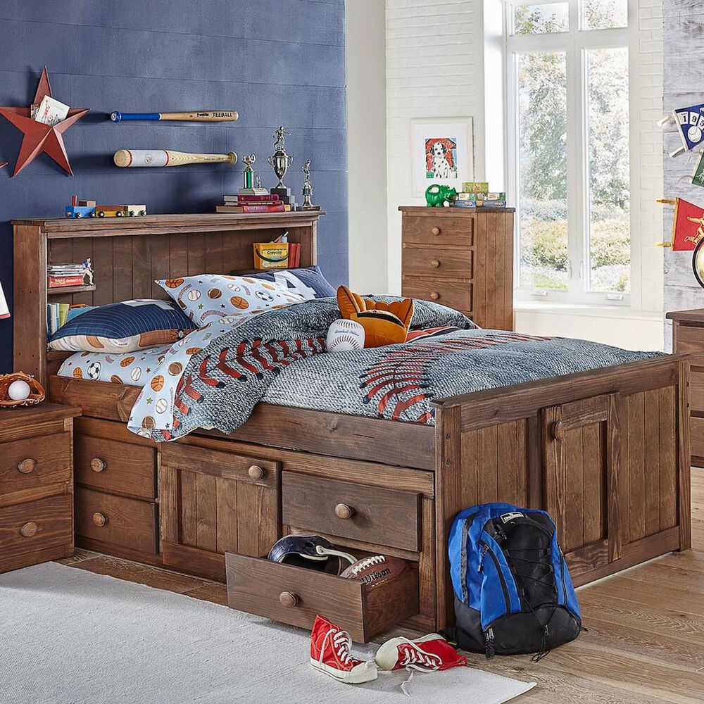 Rusticvale Full Captains Bed with 6 Drawers in Chestnut Finish, , large