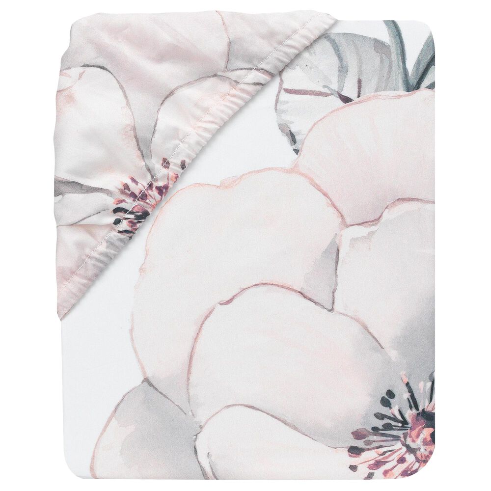 Lambs and Ivy Watercolor Floral Cotton Crib Sheet White, Pink and Grey, , large