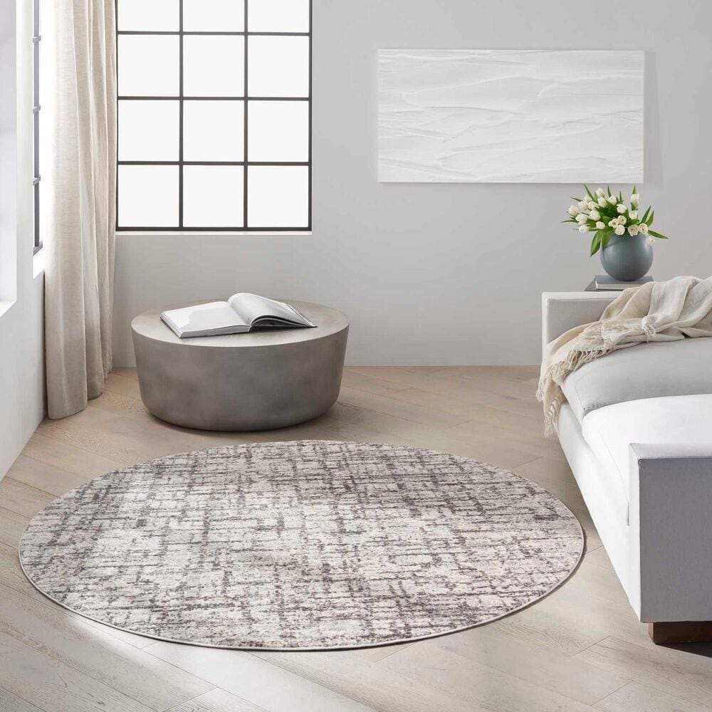 Nourison Rush 4&#39; Round Ivory and Grey Area Rug, , large