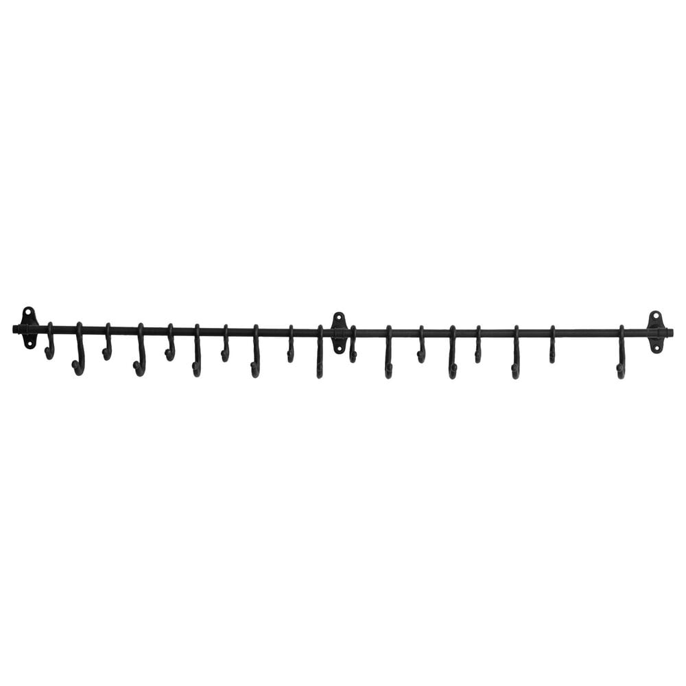 Creative Coop 18-Hook Forged Metal Wall Rod in Black, , large