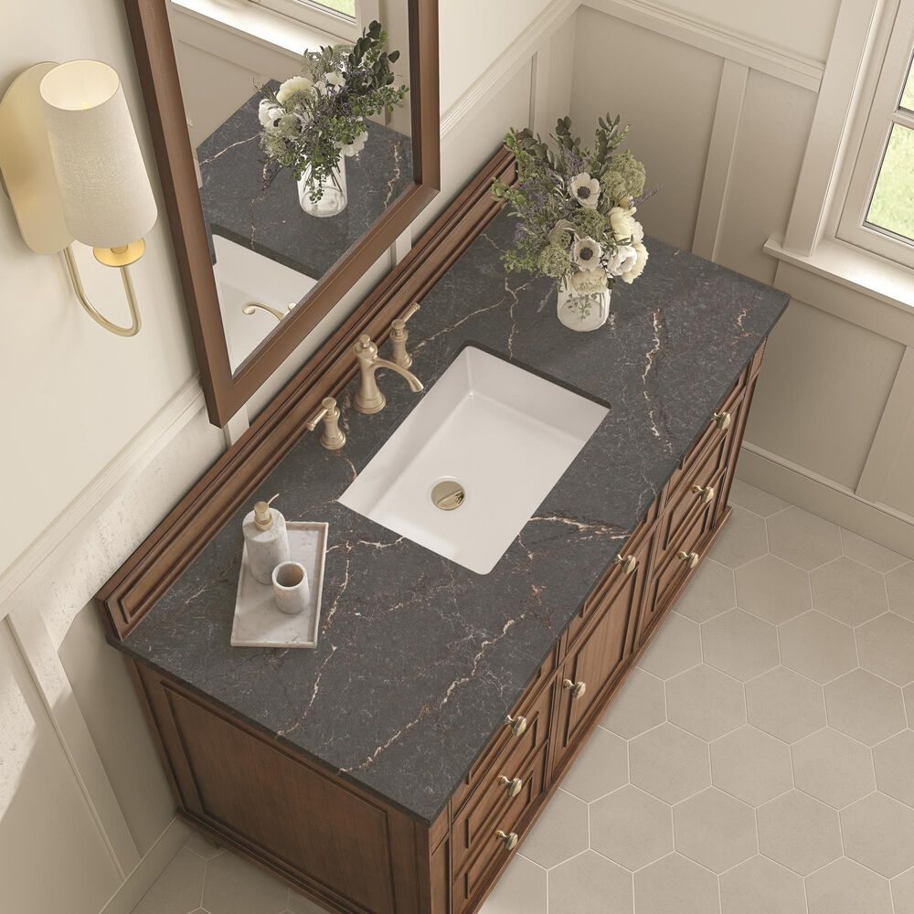 James Martin Vanities Lorelai 48&quot; Single Vanity in Mid-Century Walnut with 3 cm Parisien Bleu Quartz Top, , large