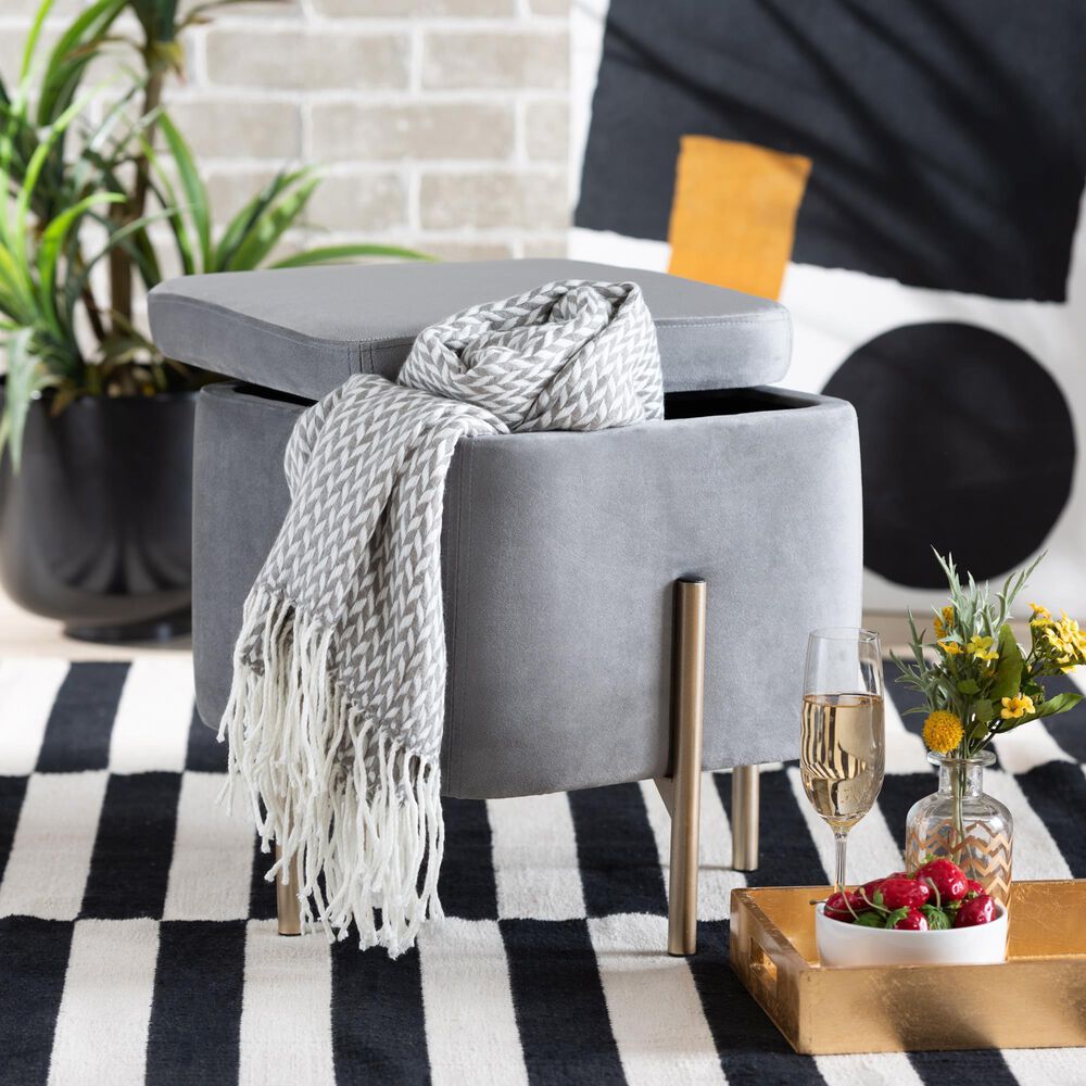Baxton Studio Aleron Mid-Century Modern Storage Ottoman in Grey, , large