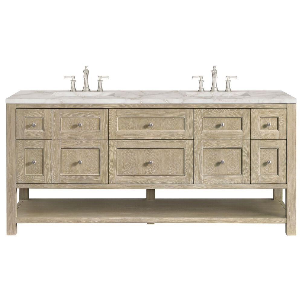 James Martin Vanities Breckenridge 72&quot; Double Vanity in Whitewashed Oak with 3 cm Victorian Silver Quartz Top, , large
