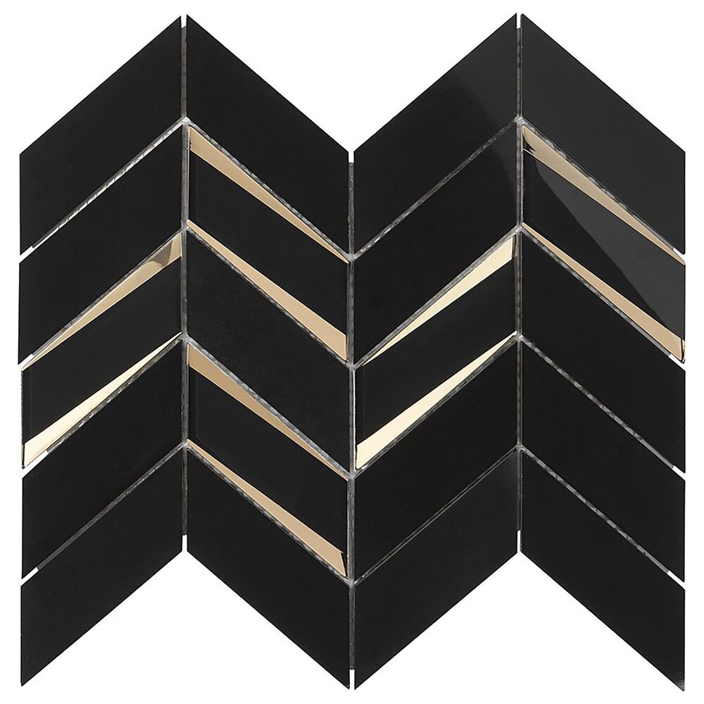 Soho Studio Giazza Portoro Black 4" x 8" on 10" x 13" Marble and Glass Mosaic Sheet, , large