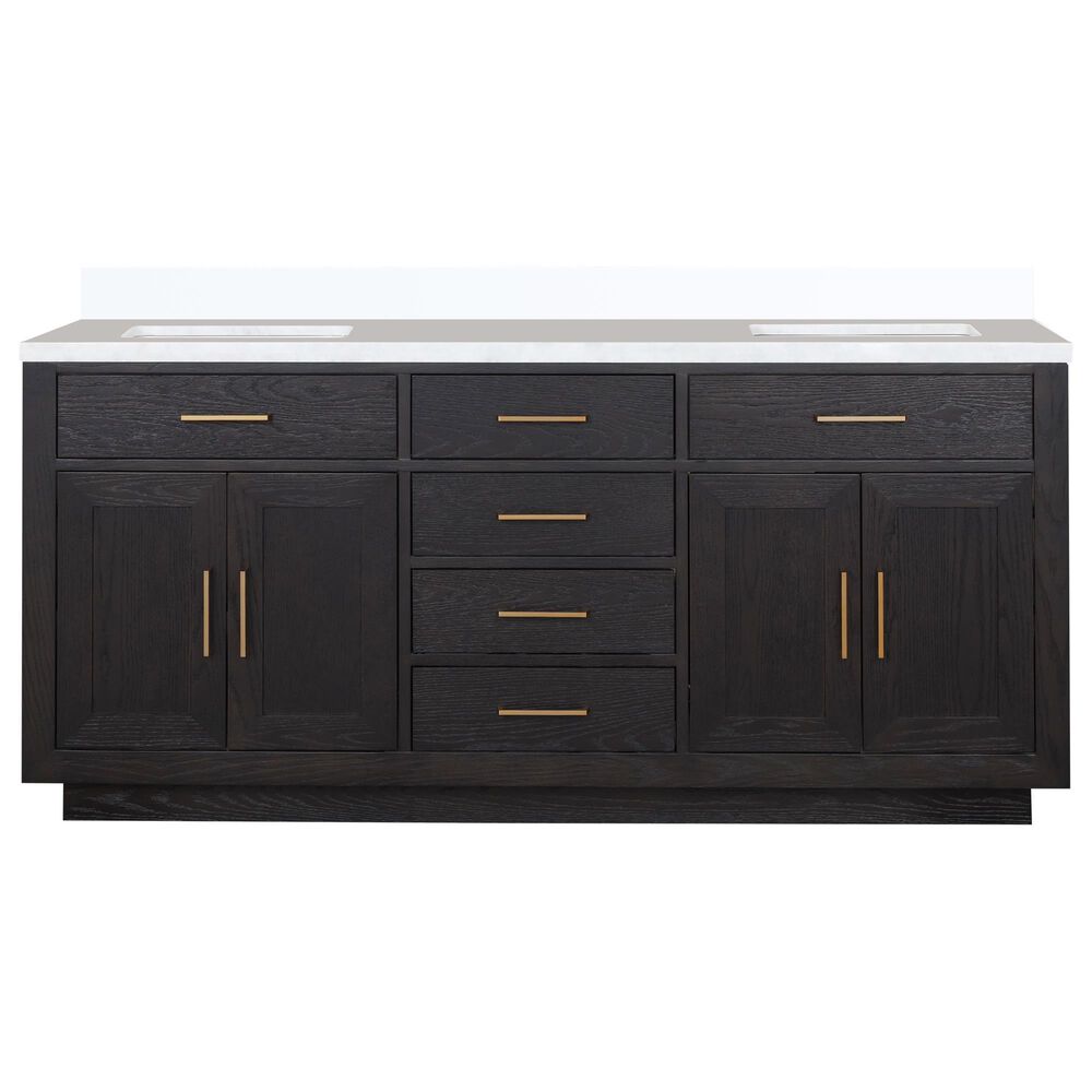 Lexora Home Abbey 72&quot; Double Bathroom Vanity in Black Oak with 2 cm White Cultured Marble Top and Rectangular Sinks, , large