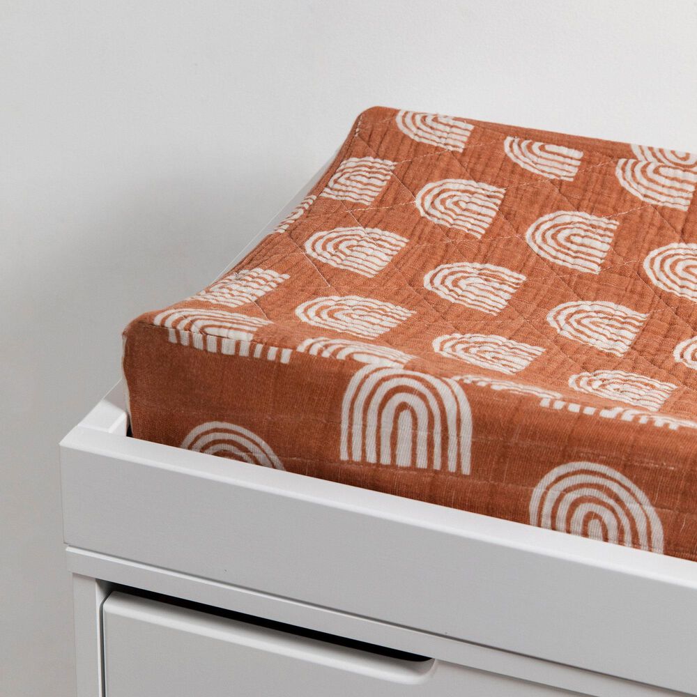 Babyletto Terracotta Rainbow Changing Pad Cover in White and Brown, , large