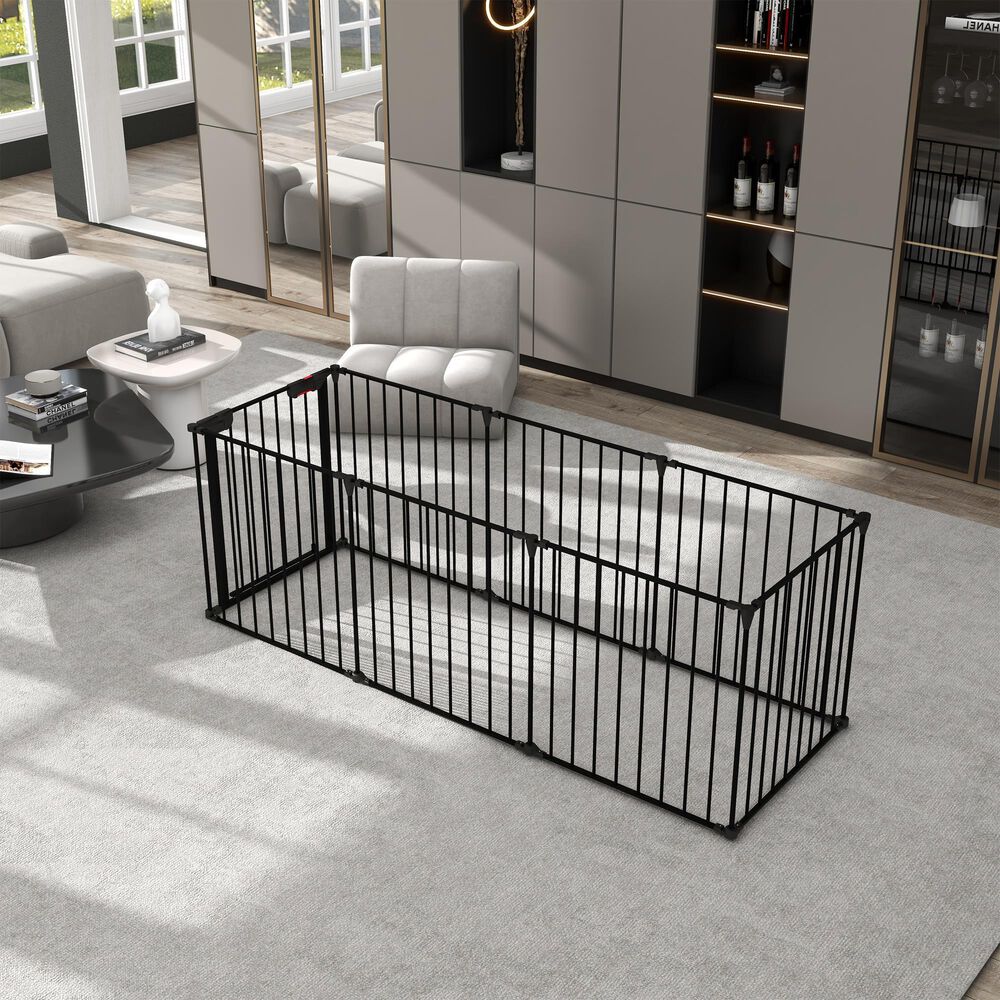 HOMLUX 8-Panel Adjustable Pet Gate in Black, , large