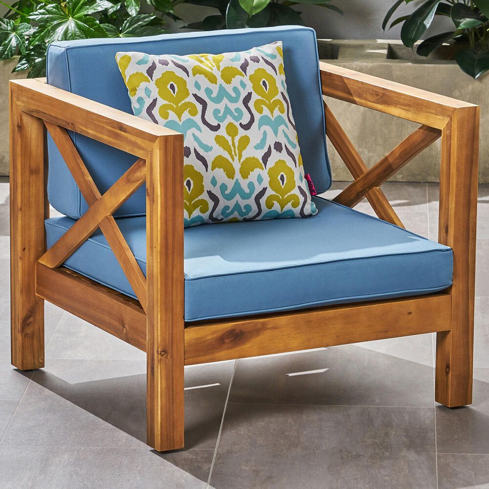 Hearth and Haven Brava Outdoor Club Chair with Cross-Back Design in Blue, , large
