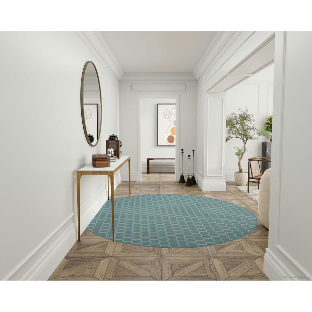 Nourison Twist Reversible 8&#39; Round Aqua Indoor/Outdoor Area Rug, , large