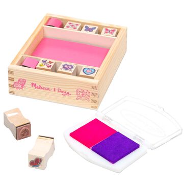 Melissa & Doug Butterflies and Hearts Wooden Stamp Set in Pink and Purple, , large