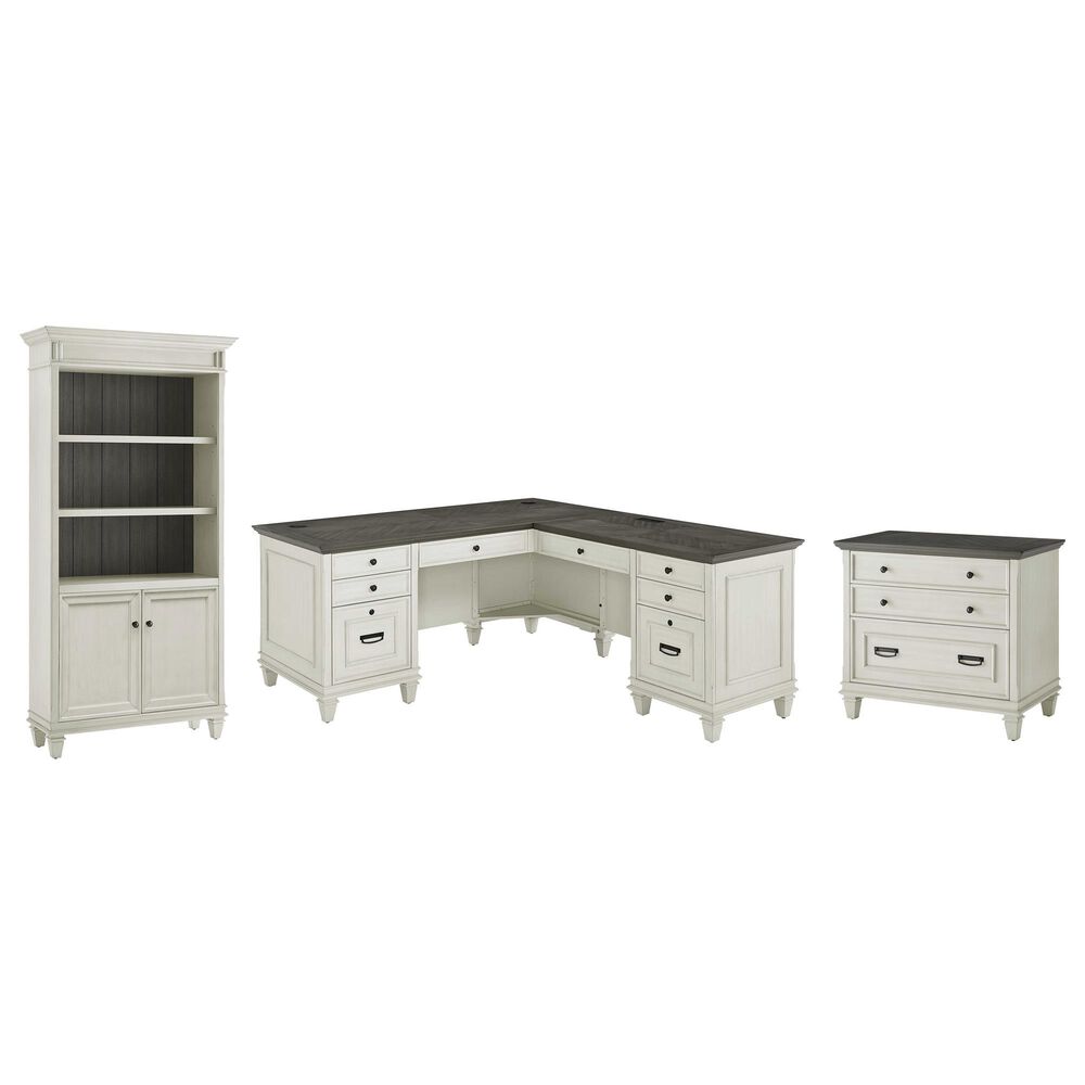 Wycliff Bay Hartford 4-Piece L-Shaped Desk with Bookcase and Lateral File Set in Antique White and Gray, , large