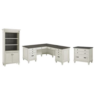 Wycliff Bay Hartford 4-Piece L-Shaped Desk with Bookcase and Lateral File Set in Antique White and Gray, , large
