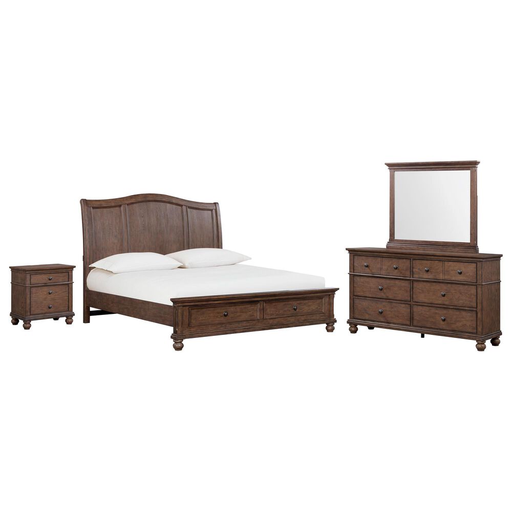 Riva Ridge Oxford 4-Piece King Sleigh Storage Bedroom Set in Cocoa with USB Ports, , large