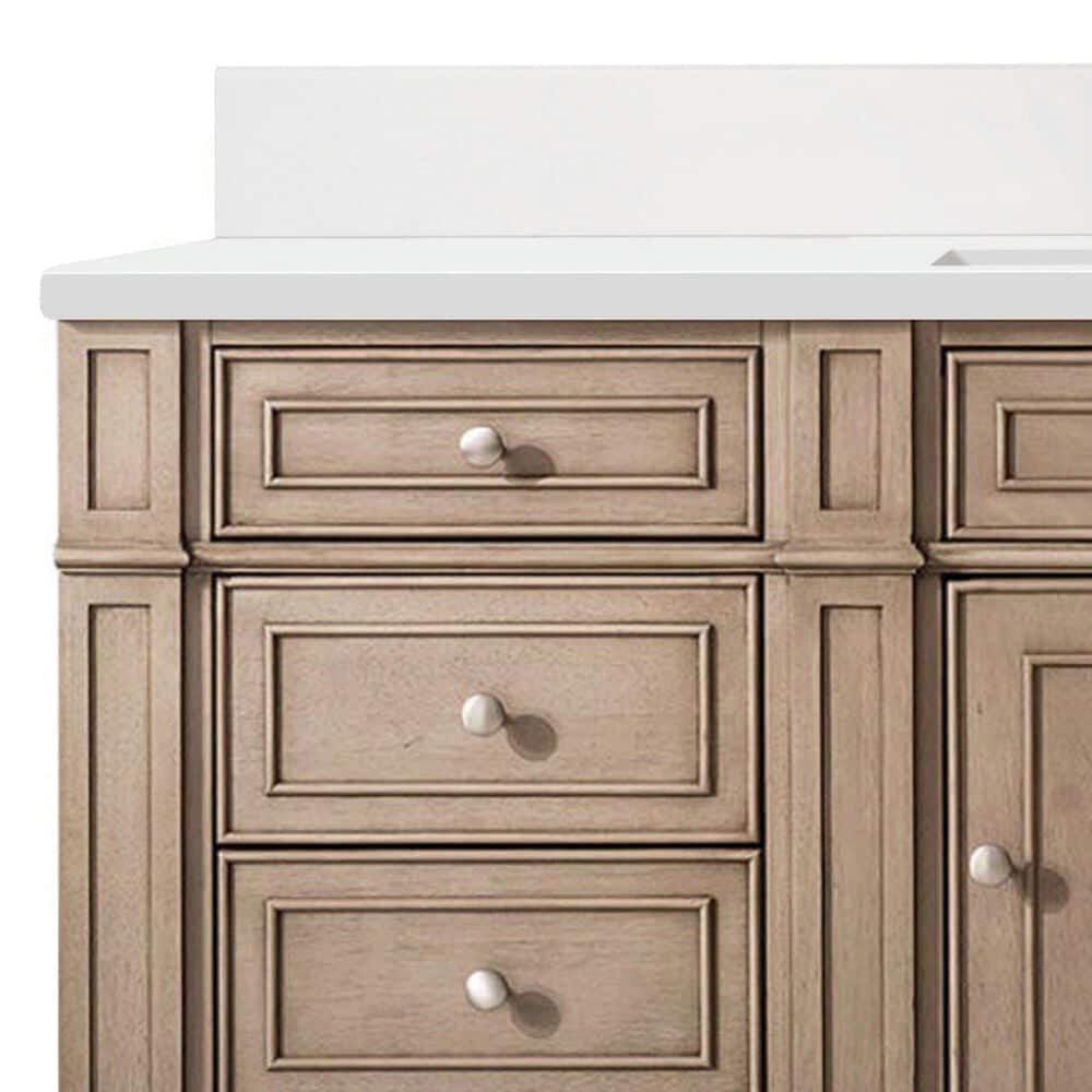 James Martin Vanities Bristol 60&quot; Single Bathroom Vanity in Whitewashed Walnut with Single Hole 3 cm White Zeus Quartz Top and Rectangular Sink, , large