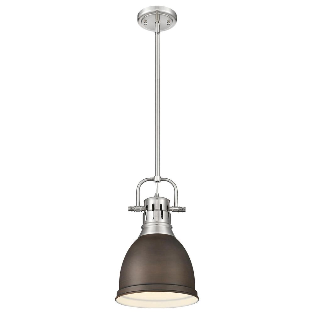 Golden Lighting Duncan 1-Light Small Pendant with Rod and Rubbed Bronze Shade in Pewter, , large