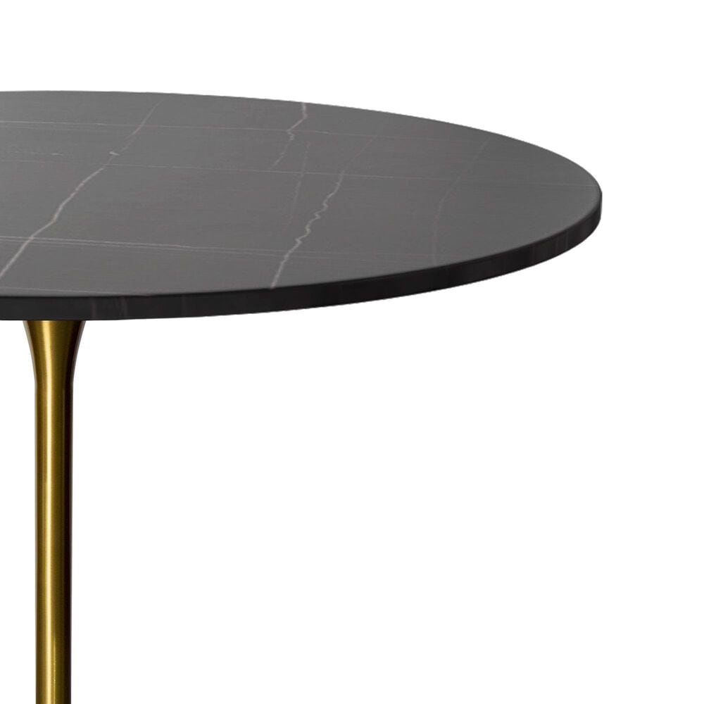 Leisuremod LeisureMod Verve Collection Modern Bar Height Table Brushed Gold Base with 48 Round Black Marbelized Sintered Stone Top, , large